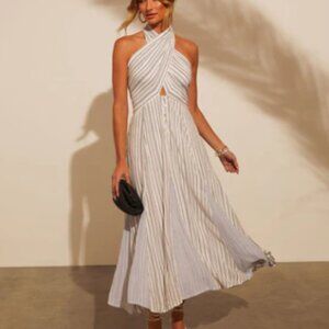 NWT Jovienne   Love Stich Women's Dress Criss Cross Straps Striped Size Large